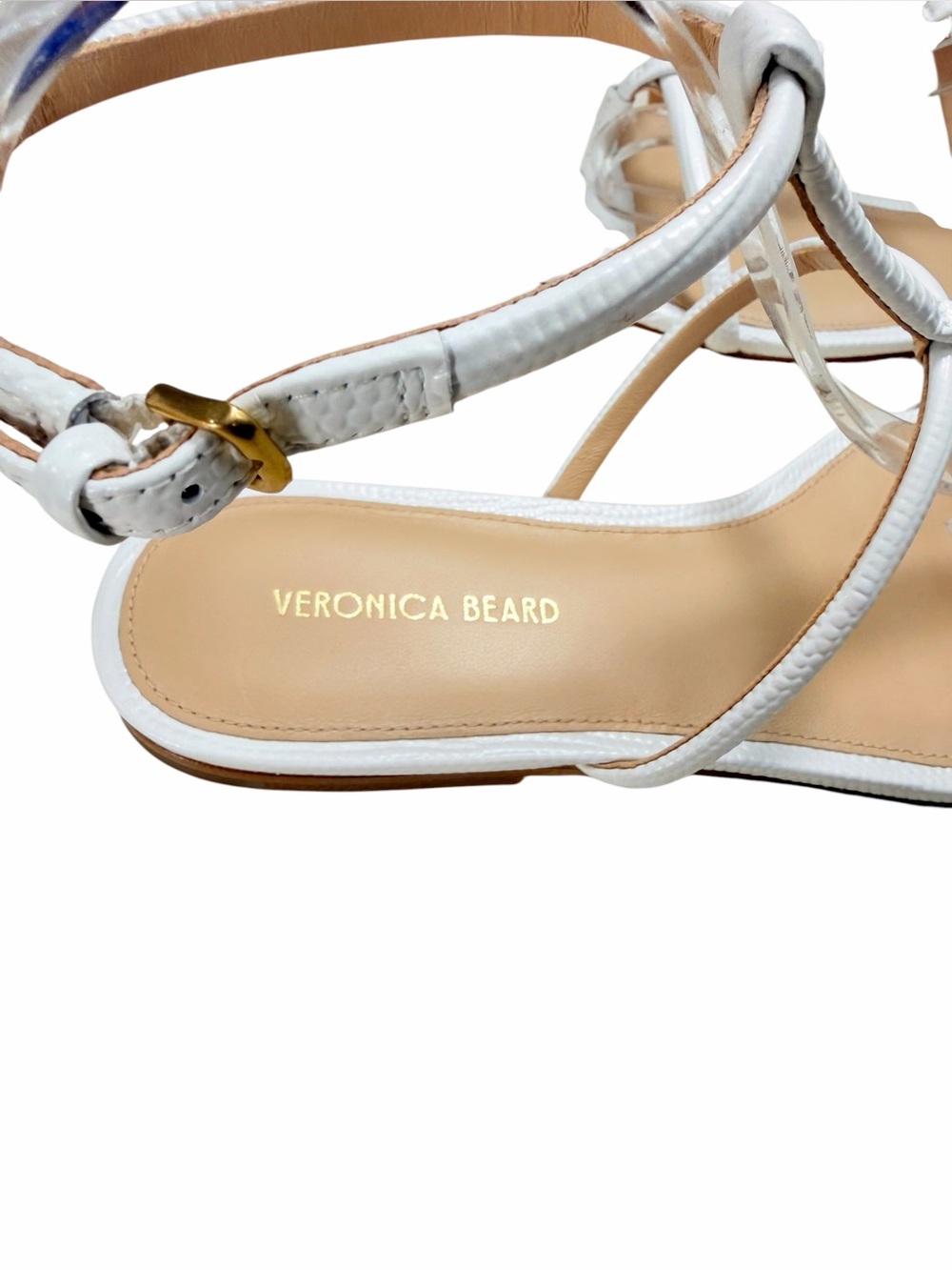 Veronica Beard White Sandal T-Bar Flat  Size 7 Minimalist - Picture 2 of 10